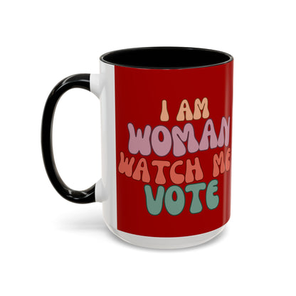 I Am Woman Watch Me Vote Red Accent Mug by theGreenDragonTavern.shop