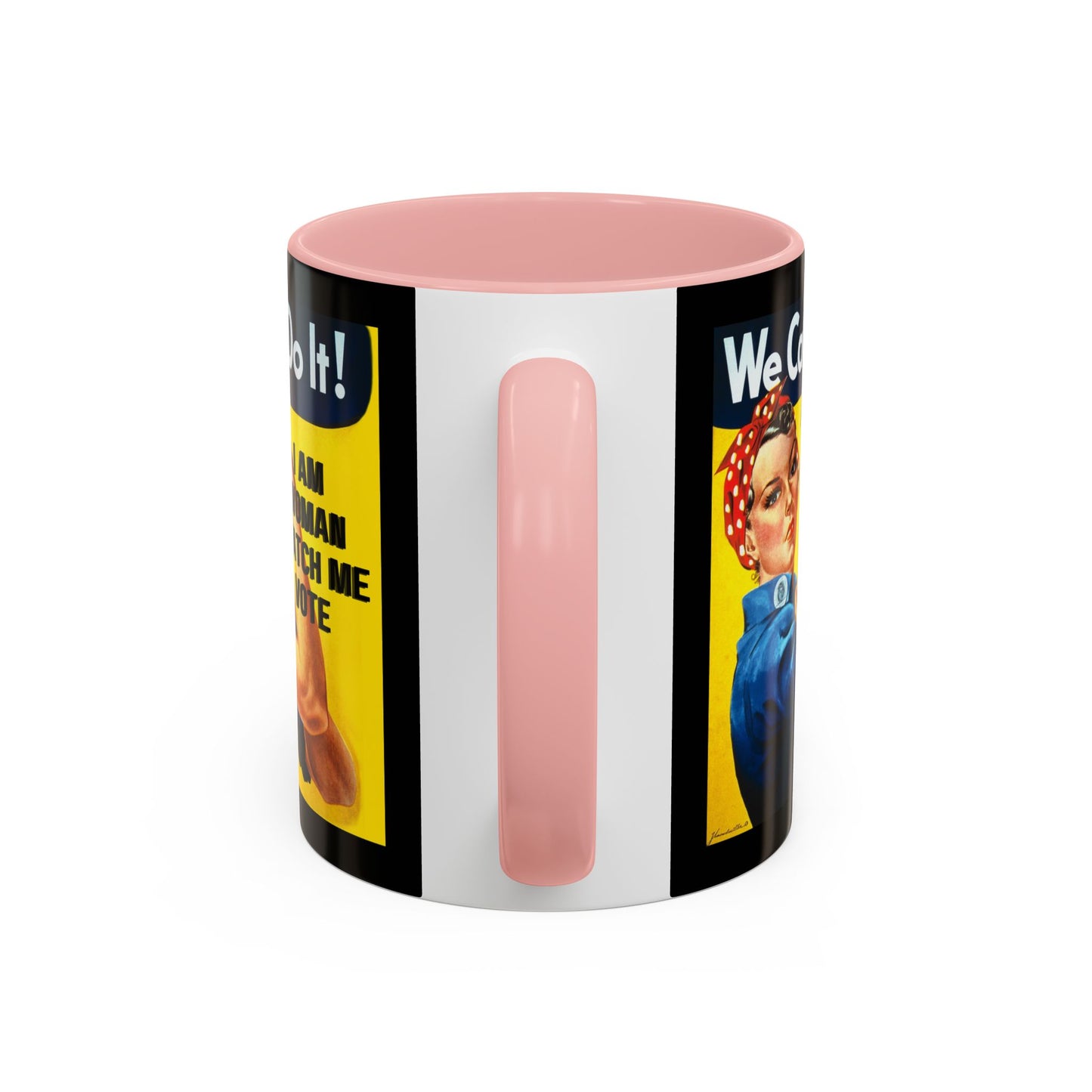 I Am Woman Watch Me Vote Rosie Black Accent Mug by theGreenDragonTavern.shop