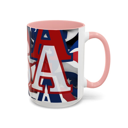 USA! USA! USA White font Patriot Black Accent Mug by theGreenDragonTavern.shop