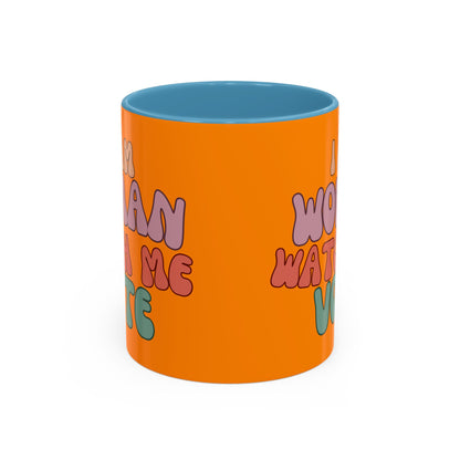 I Am Woman Watch Me Vote Orange Accent Mug by theGreenDragonTavern.shop