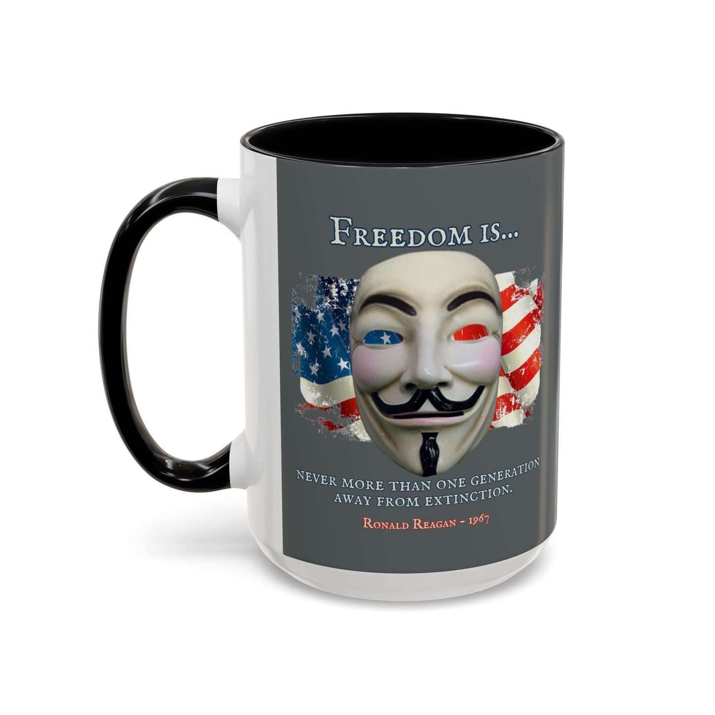 Ronald Reagan Freedom Vendetta Grey Accent Mug by theGreenDragonTavern.shop
