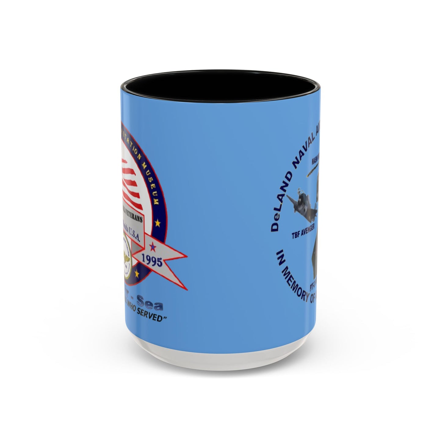 DNASM 2-sided, Founding & Student Art Light Blue Accent Mug by theGreenDragonTavern.shop