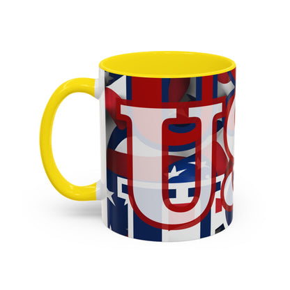 USA! USA! USA White font Patriot Red Accent Mug by theGreenDragonTavern.shop