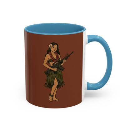 Hula Girl Packin' Heat Brown Accent Mug by theGreenDragonTavern.shop