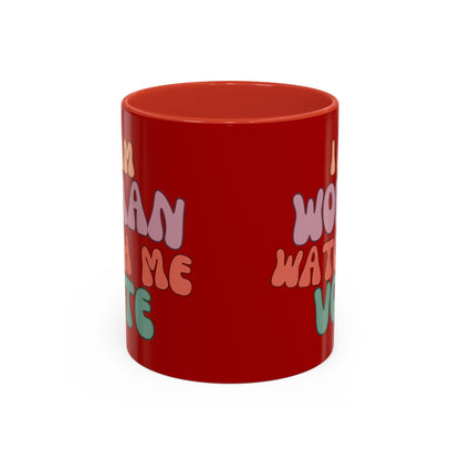 I Am Woman Watch Me Vote Red Accent Mug by theGreenDragonTavern.shop