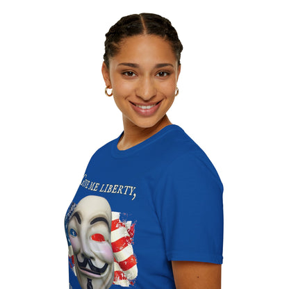 Vendetta, "Give me liberty, or give me death!" Dark colors Unisex T-Shirt by theGreenDragonTavern.shop