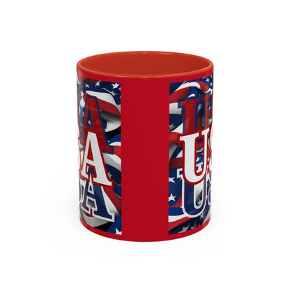 USA White font Center Patriot Red Accent Mug by theGreenDragonTavern.shop