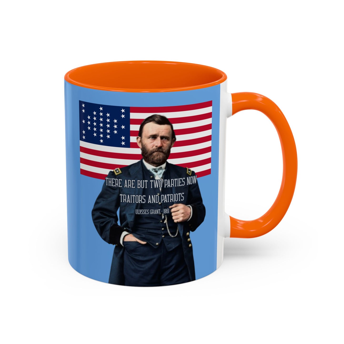 "Traitors and Patriots" Ulysses Grant Light Blue Accent Mug by theGreenDragonTavern.shop