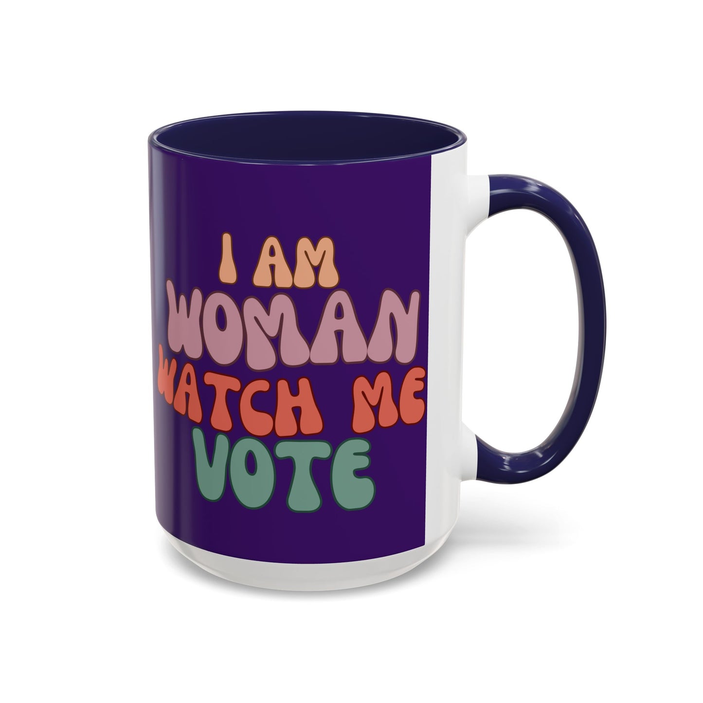 I Am Woman Watch Me Vote Dark Purple Accent Mug by theGreenDragonTavern.shop