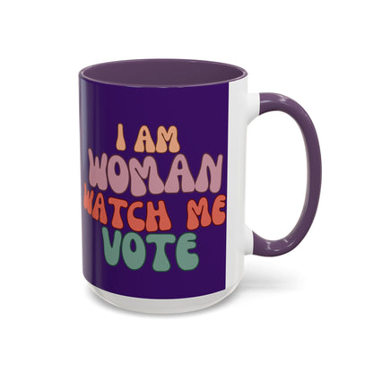 I Am Woman Watch Me Vote Dark Purple Accent Mug by theGreenDragonTavern.shop