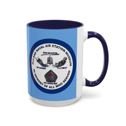 DNASM 2-sided, Founding & Student Art w/Navy Ring Light Blue Accent Mug by theGreenDragonTavern.shop