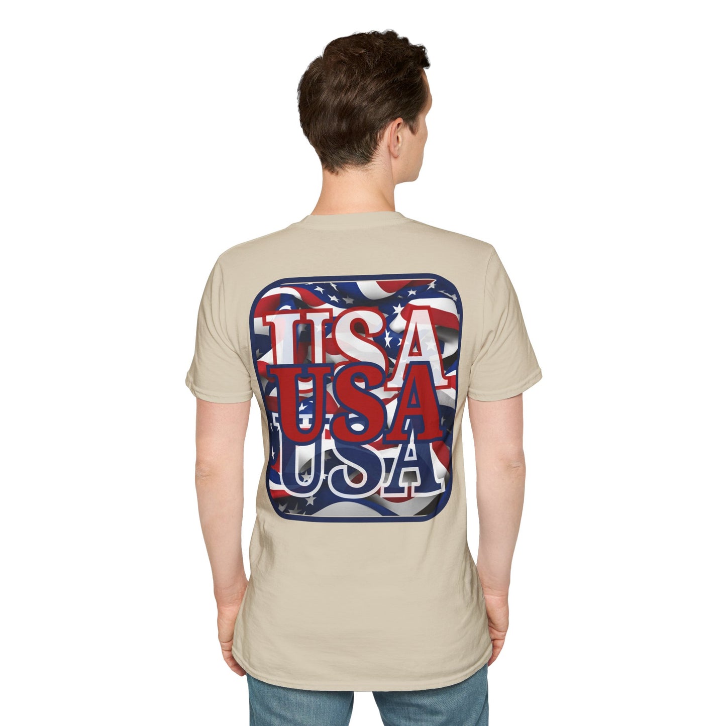 2-sided, RED White and Blue USA Patriot Light colors Unisex T-Shirt by theGreenDragonTavern.shop