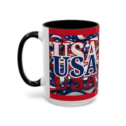 USA Blue font Center Patriot Red Accent Mug by theGreenDragonTavern.shop