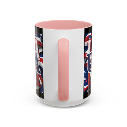 USA Blue font Center Patriot Black Accent Mug by theGreenDragonTavern.shop