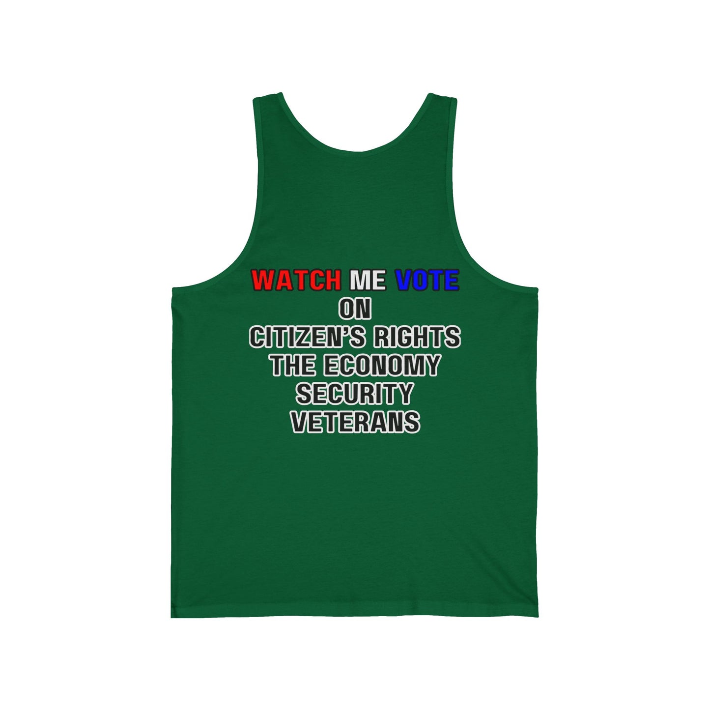 2-sided I Am Woman Watch Me Vote Rosie Unisex Jersey Tank Top by theGreenDragonTavern.shop