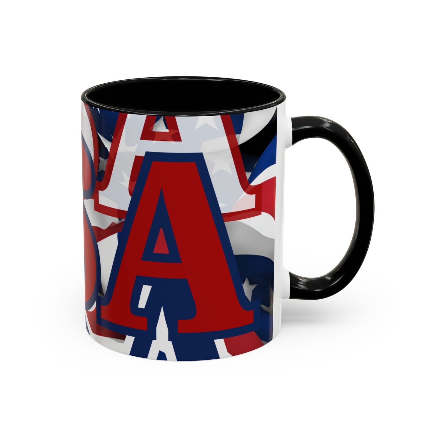 USA! USA! USA Red font Patriot Red Accent Mug by theGreenDragonTavern.shop