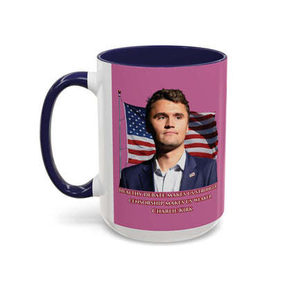 Charlie Kirk, Healthy Debate Pink Accent Mug by theGreenDragonTavern.shop