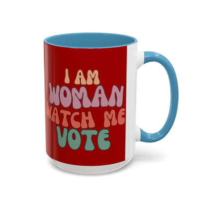 I Am Woman Watch Me Vote Red Accent Mug by theGreenDragonTavern.shop