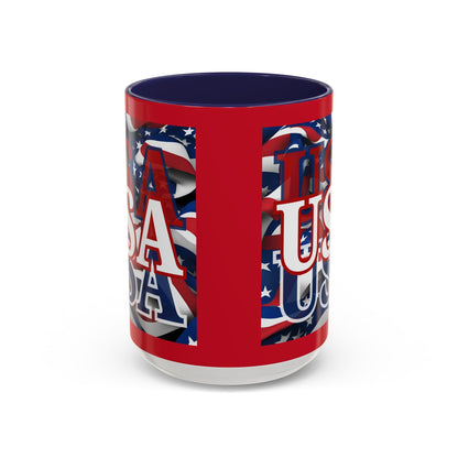 USA White font Center Patriot Red Accent Mug by theGreenDragonTavern.shop