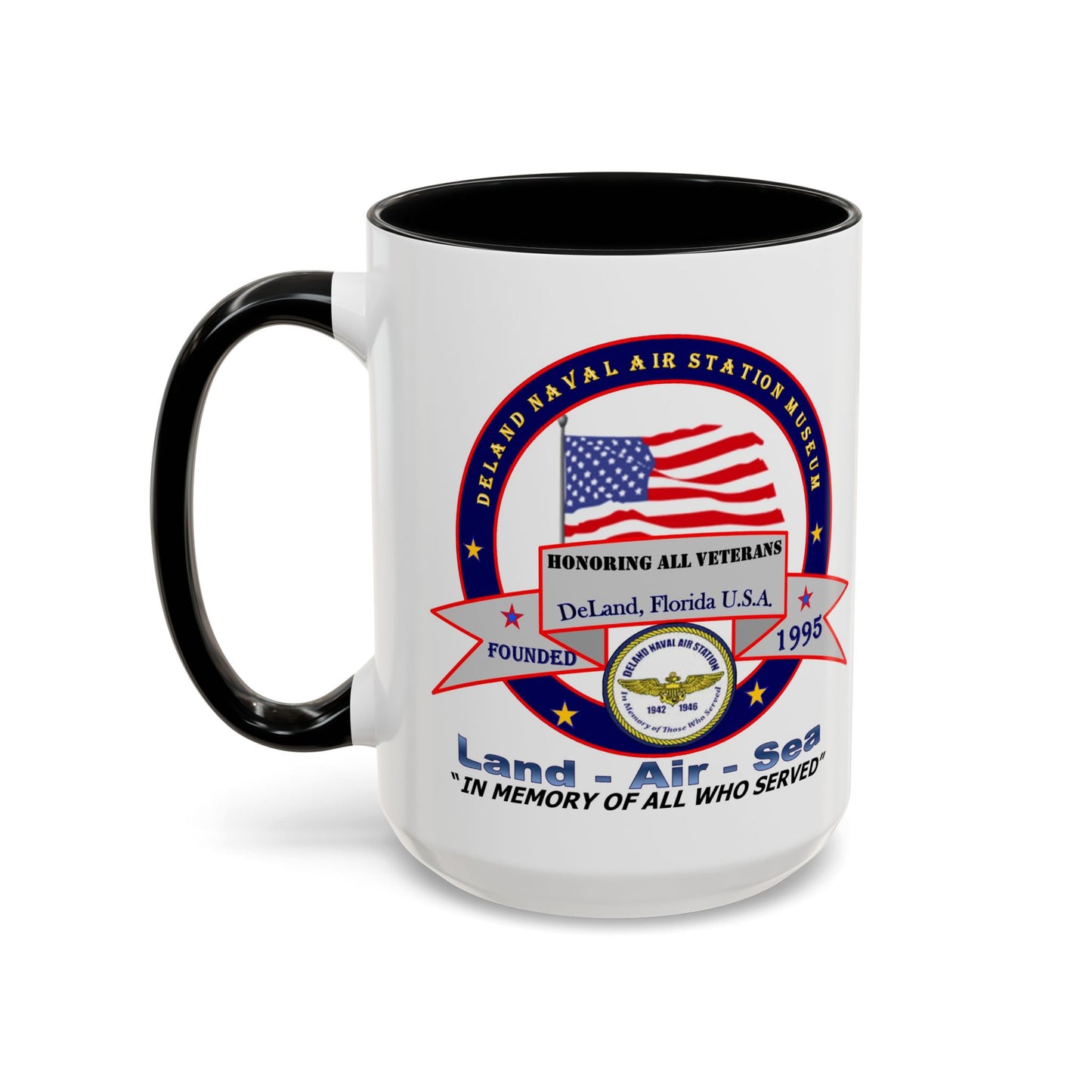 DNASM 2-sided, Founding & Student Art w/Navy Ring White Accent Mug by theGreenDragonTavern.shop