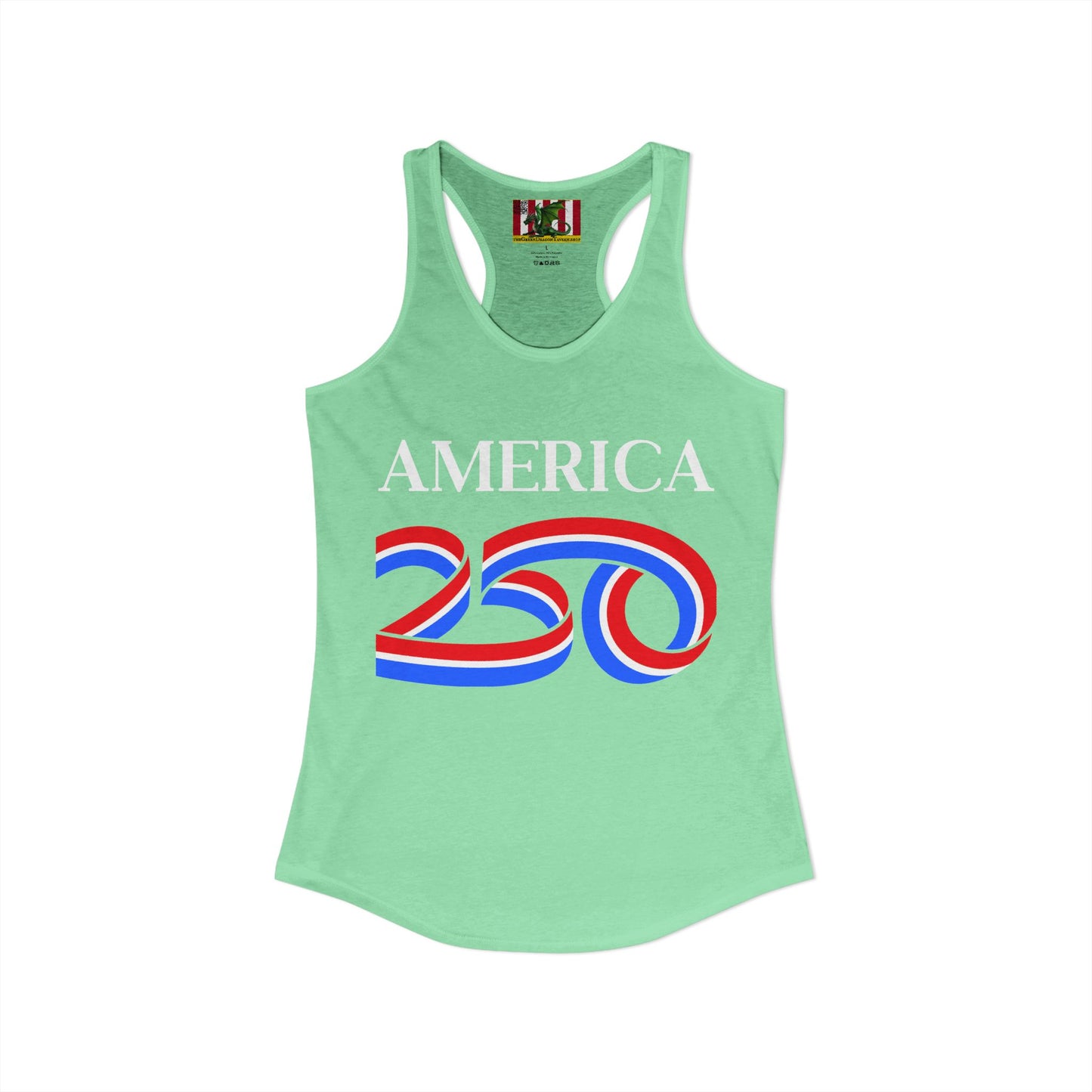 America 250 White font Women's Racerback Tank Top by theGreenDragonTavern.shop