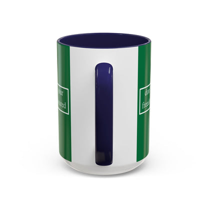 don't assume your freedoms are assured White font Green Accent Mug by theGreenDragonTavern.shop
