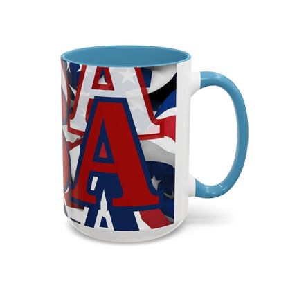 USA! USA! USA Red font Patriot White Accent Mug by theGreenDragonTavern.shop