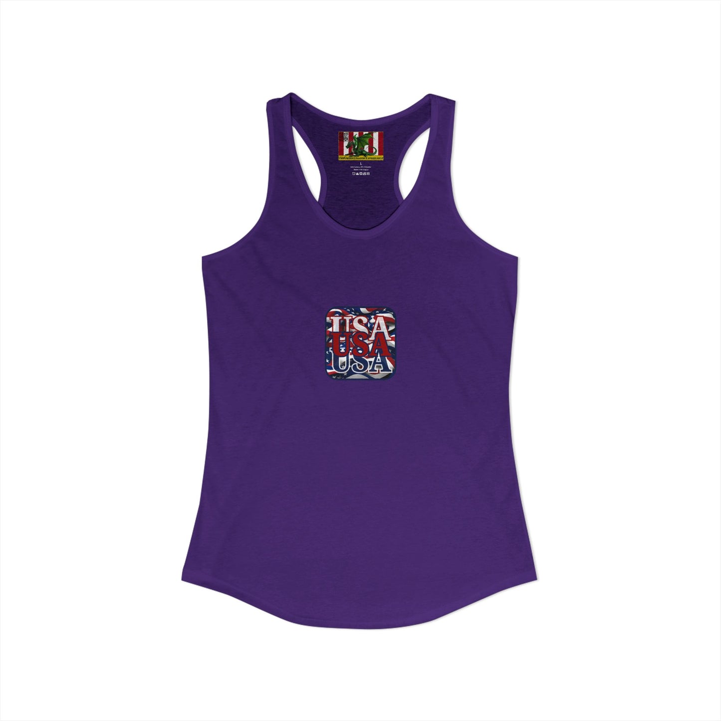 2-sided, RED White and Blue USA Patriot Women's Racerback Tank Top by theGreenDragonTavern.shop