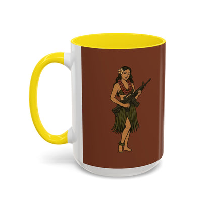 Hula Girl Packin' Heat Brown Accent Mug by theGreenDragonTavern.shop