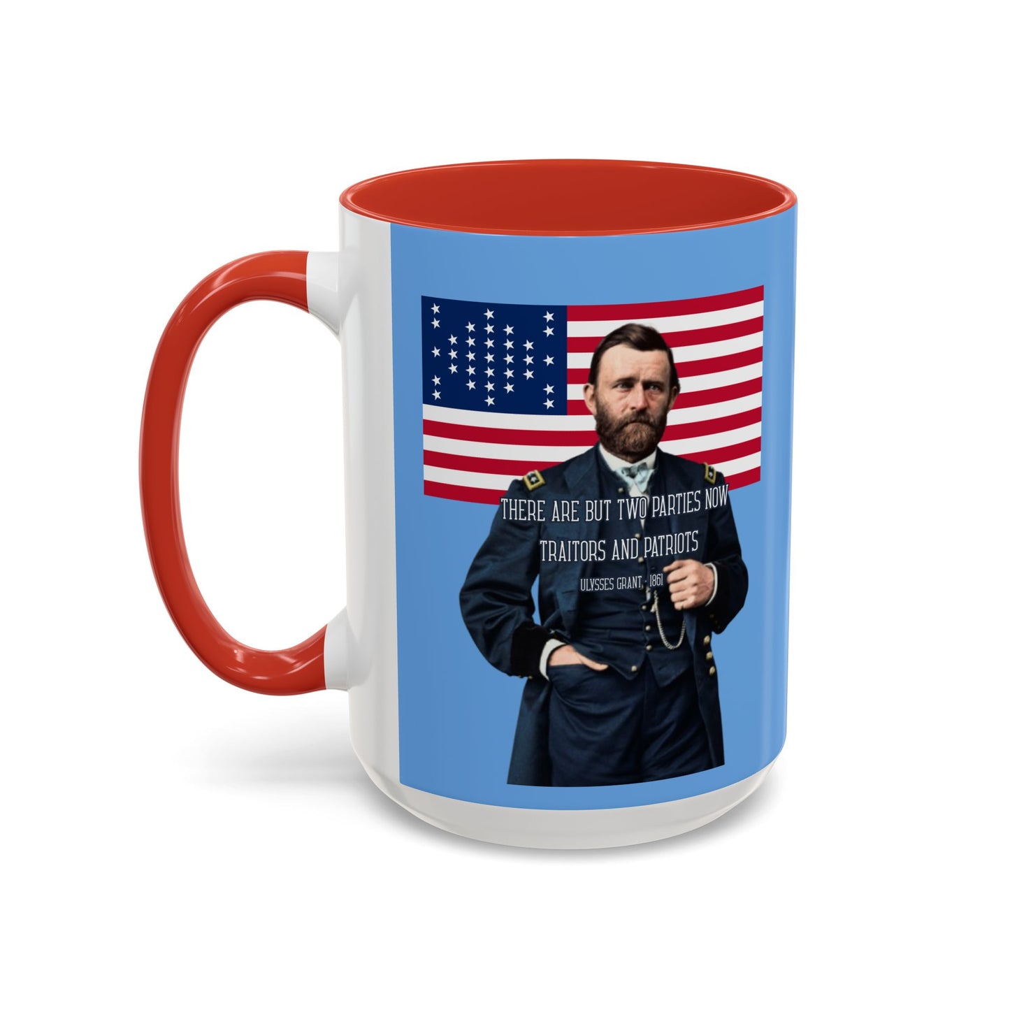 "Traitors and Patriots" Ulysses Grant Light Blue Accent Mug by theGreenDragonTavern.shop