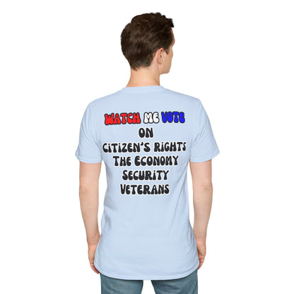 2-sided, I Am Woman Watch Me Vote Light colors Unisex T-Shirt by theGreenDragonTavern.shop