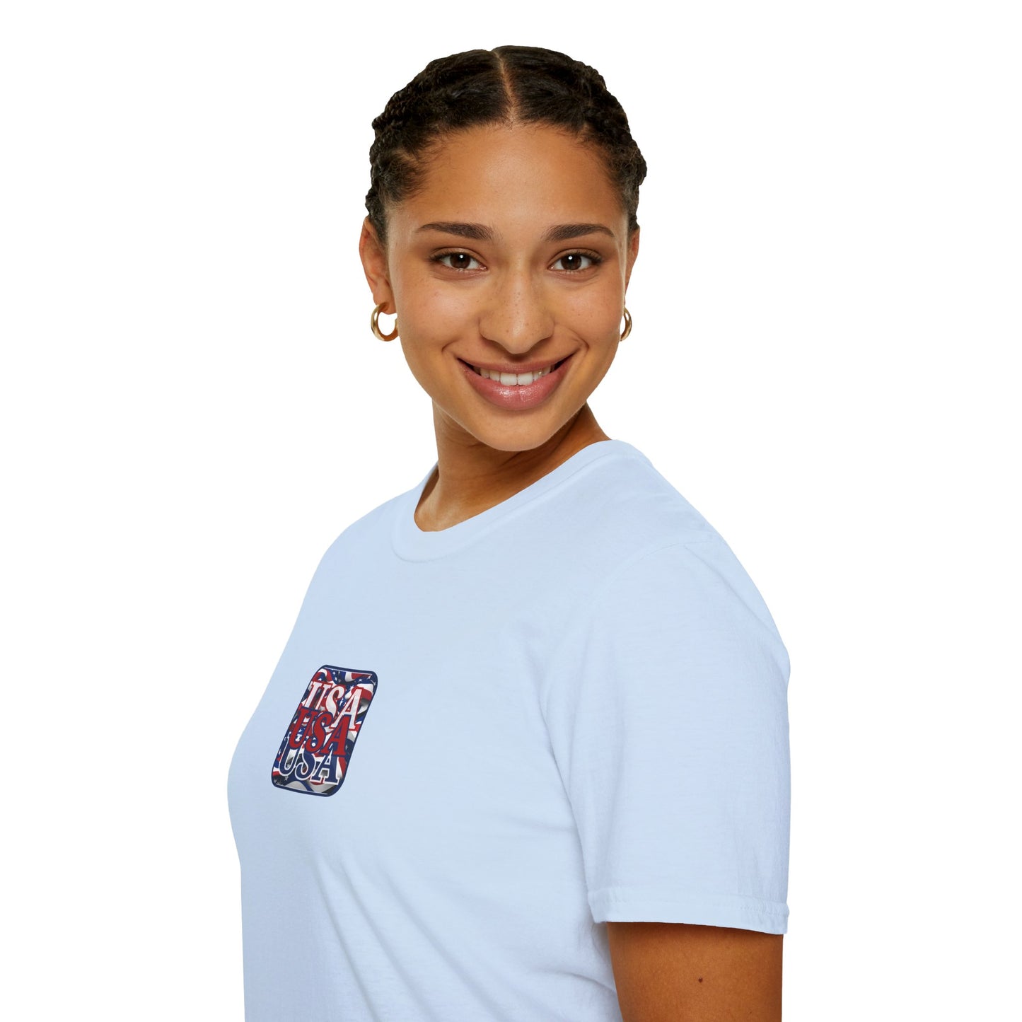 2-sided, RED White and Blue USA Patriot Light colors Unisex T-Shirt by theGreenDragonTavern.shop