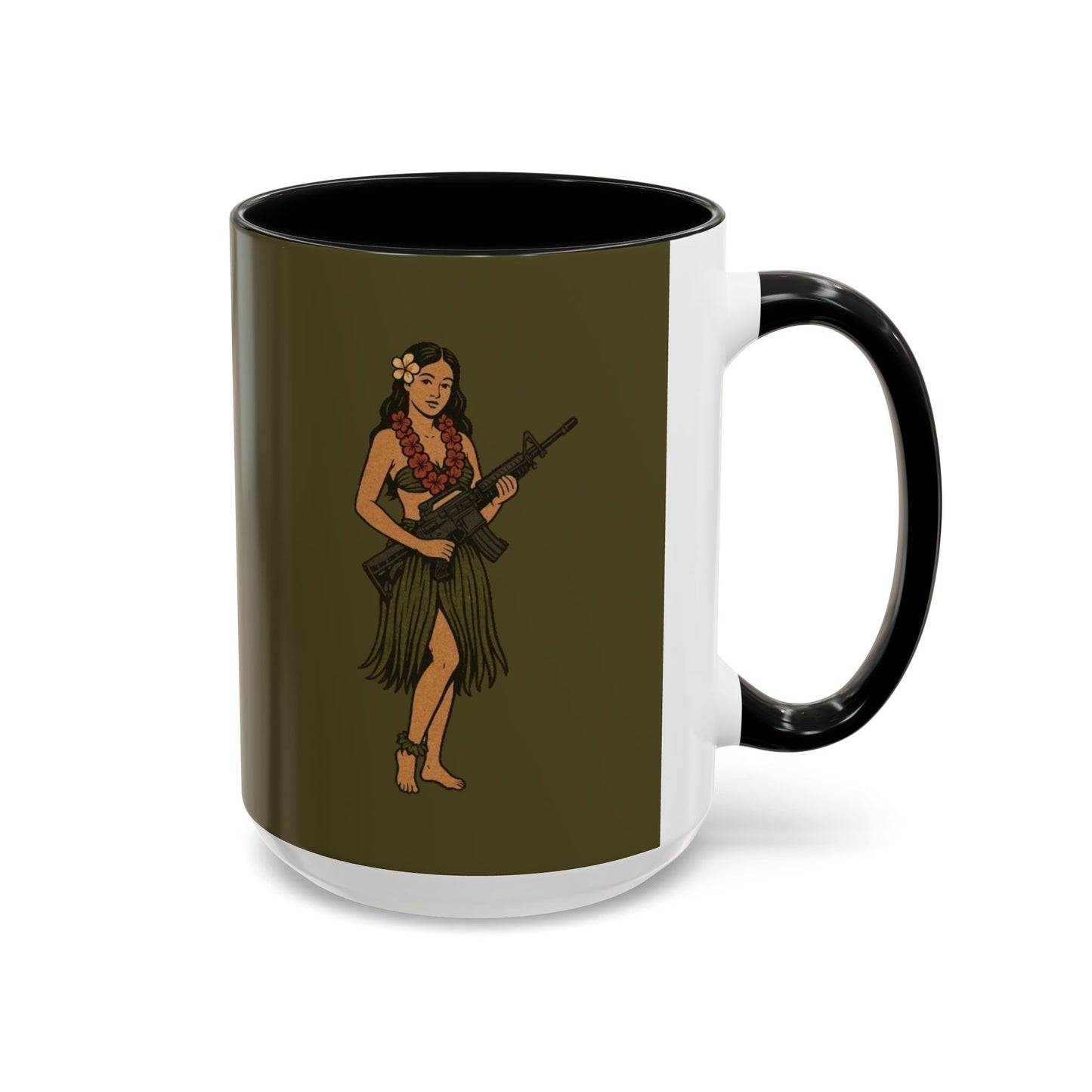 Hula Girl Packin' Heat Dark Green Accent Mug by theGreenDragonTavern.shop
