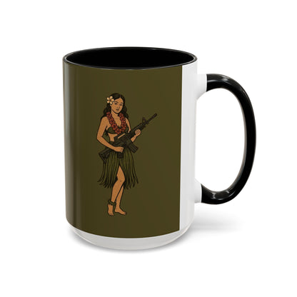 Hula Girl Packin' Heat Dark Green Accent Mug by theGreenDragonTavern.shop