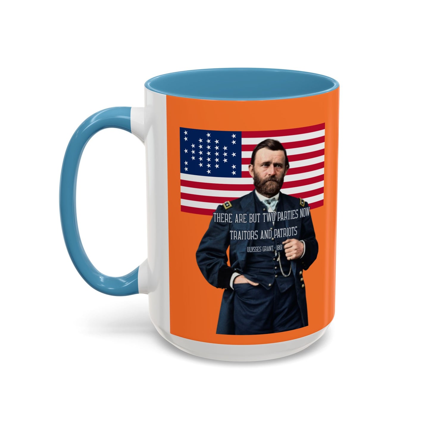 "Traitors and Patriots" Ulysses Grant Orange Accent Mug by theGreenDragonTavern.shop