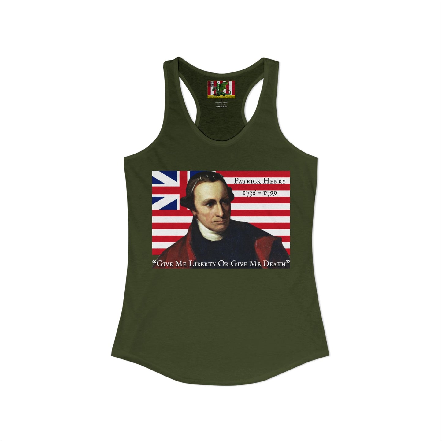Patrick Henry Women's Racerback Tank Top by theGreenDragonTavern.shop