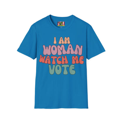 I Am Woman Watch Me Vote Dark colors Unisex T-Shirt by theGreenDragonTavern.shop