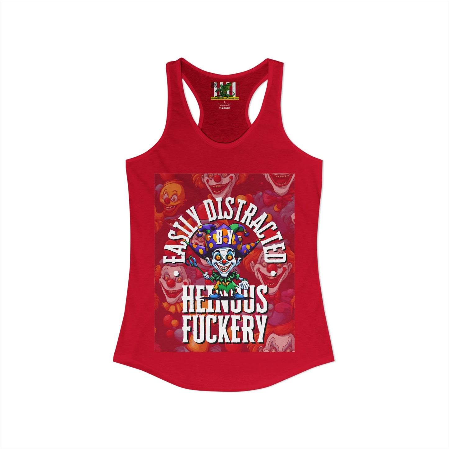 Easily Distracted by Heinous Fuckery Little Jinx Women's Racerback Tank Top by theGreenDragonTavern.shop