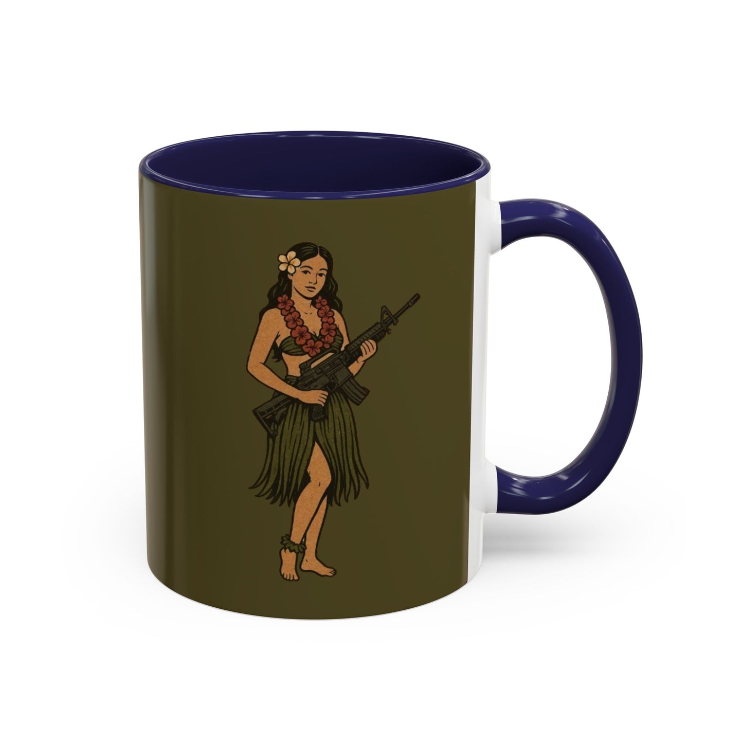 Hula Girl Packin' Heat Dark Green Accent Mug by theGreenDragonTavern.shop