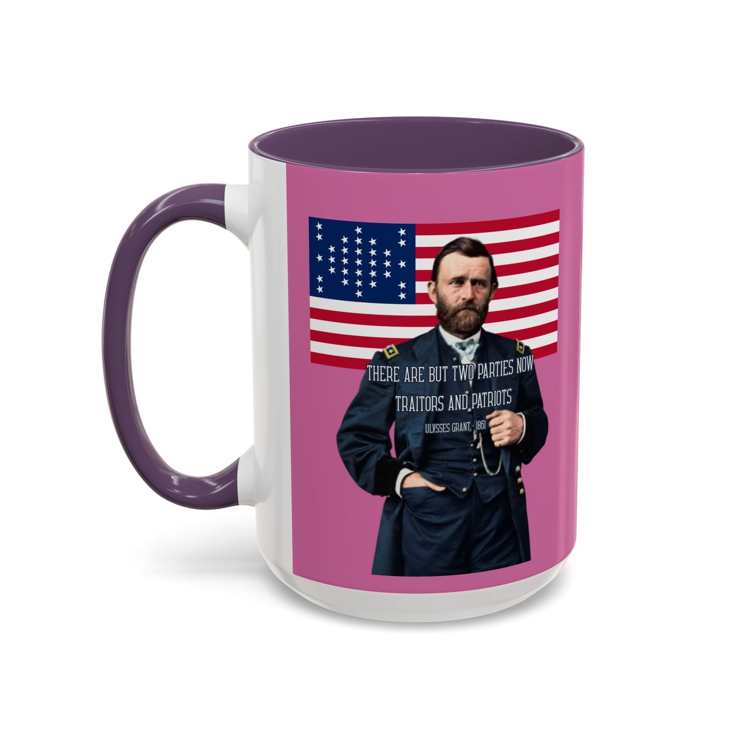 "Traitors and Patriots" Ulysses Grant Pink Accent Mug by theGreenDragonTavern.shop