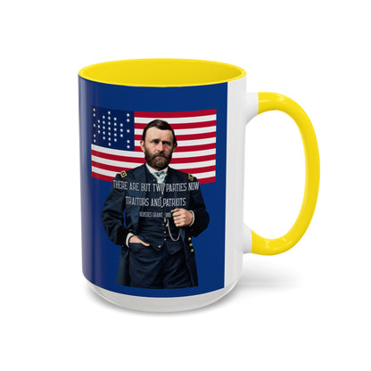 "Traitors and Patriots" Ulysses Grant Dark Blue Accent Mug by theGreenDragonTavern.shop