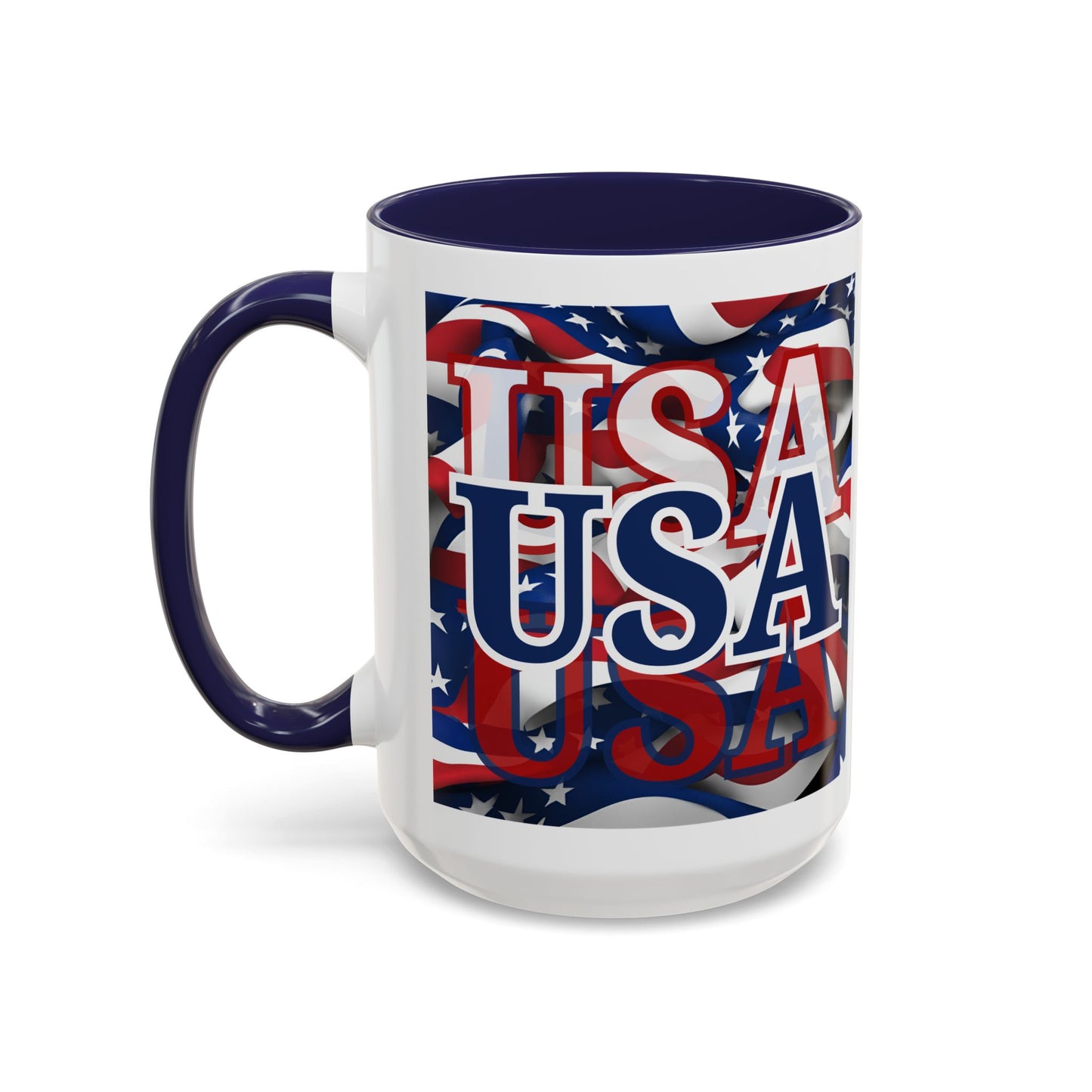 USA Blue font Center Patriot White Accent Mug by theGreenDragonTavern.shop