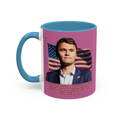 Charlie Kirk, Healthy Debate Pink Accent Mug by theGreenDragonTavern.shop