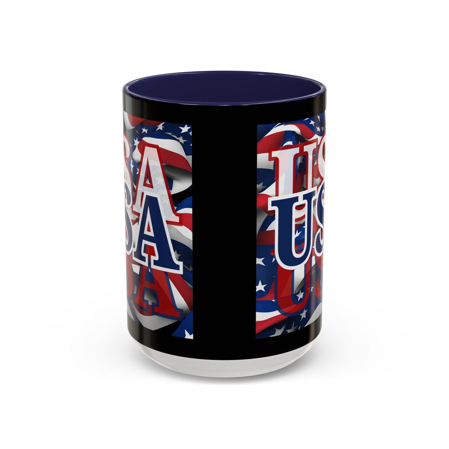 USA Blue font Center Patriot Black Accent Mug by theGreenDragonTavern.shop