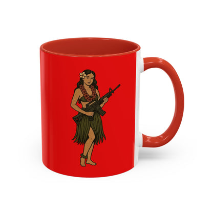 Hula Girl Packin' Heat Red Accent Mug by theGreenDragonTavern.shop