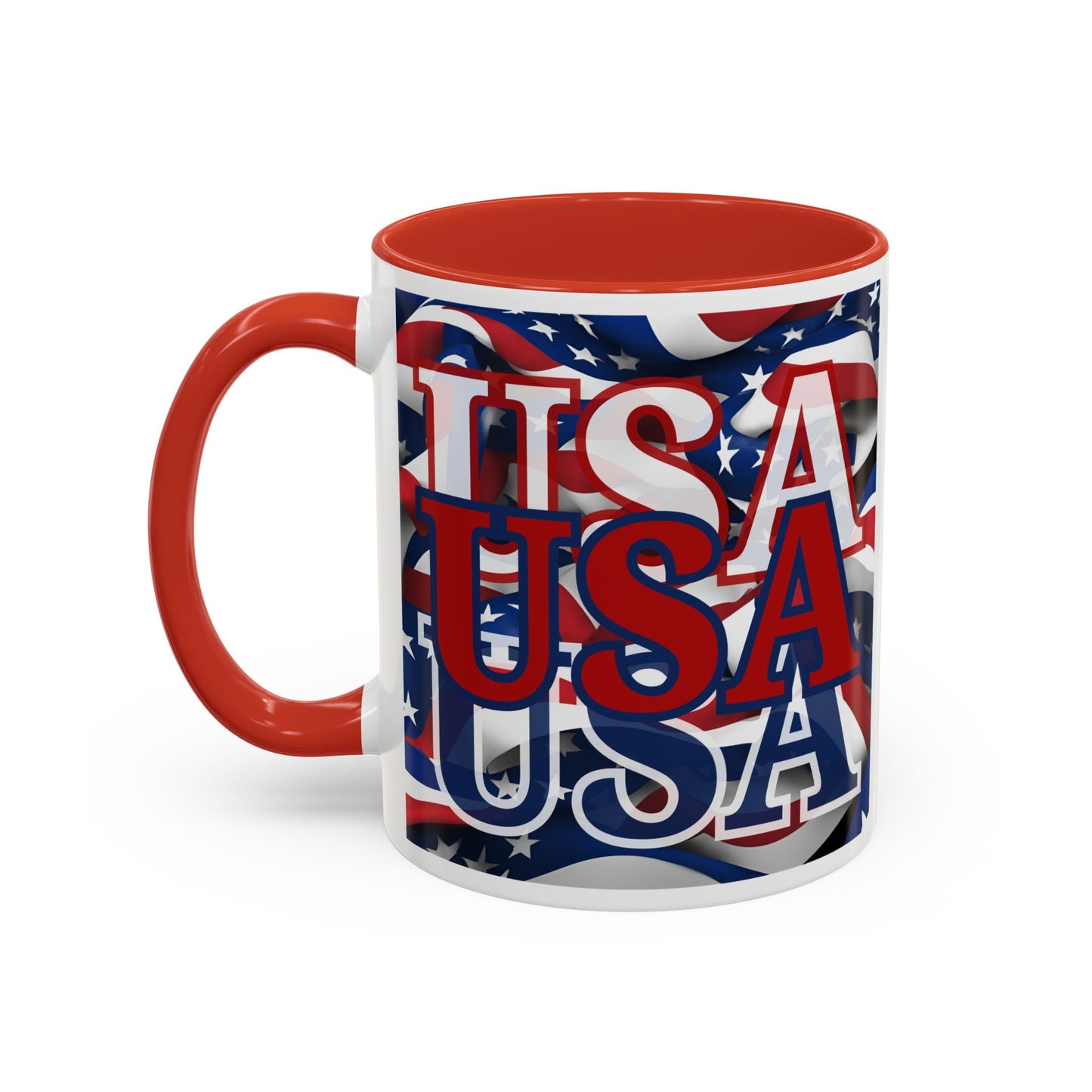 USA Red font Center Patriot White Accent Mug by theGreenDragonTavern.shop