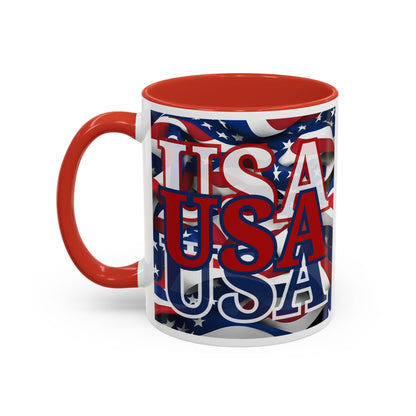 USA Red font Center Patriot White Accent Mug by theGreenDragonTavern.shop