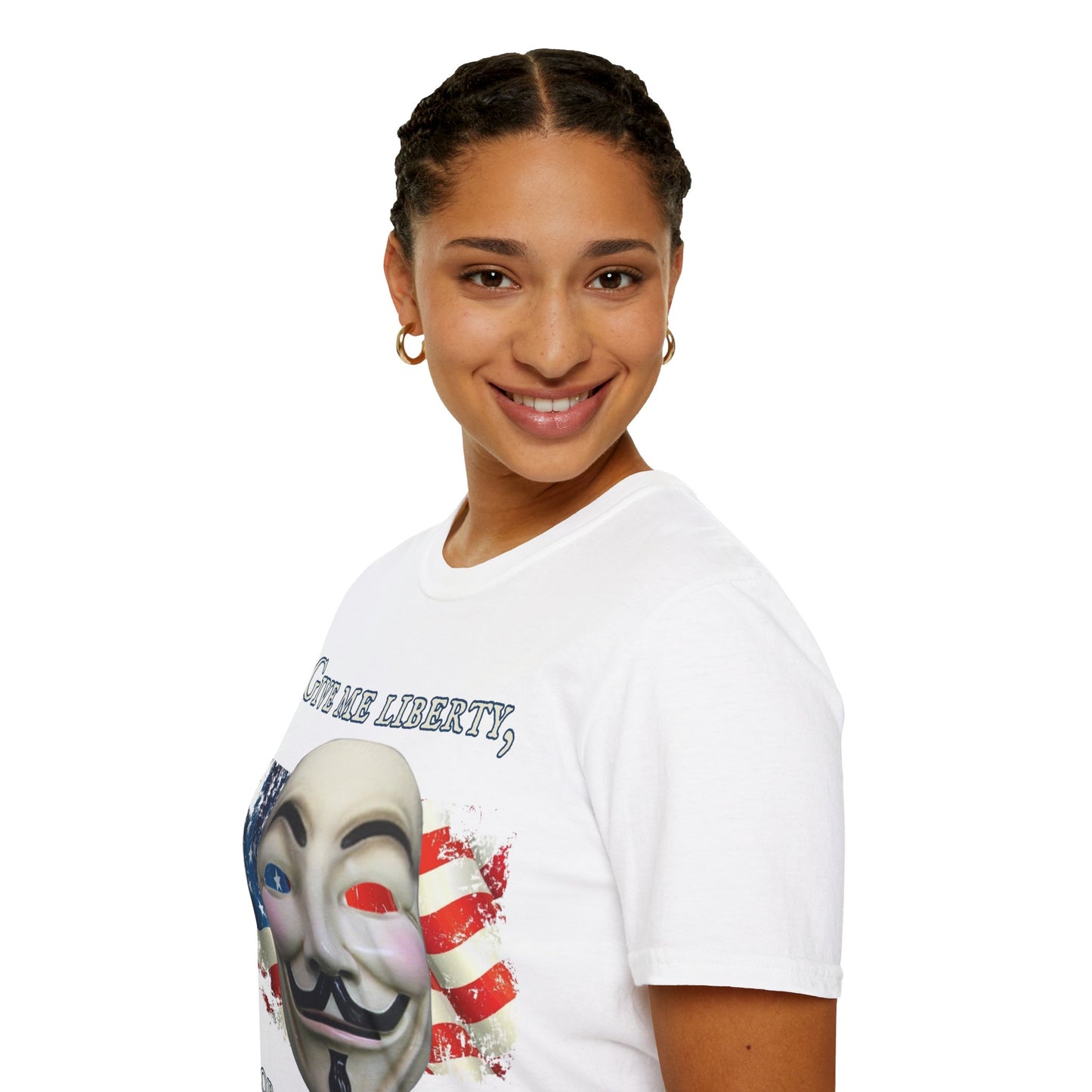 Vendetta, "Give me liberty, or give me death!" Light colors Unisex T-Shirt by theGreenDragonTavern.shop