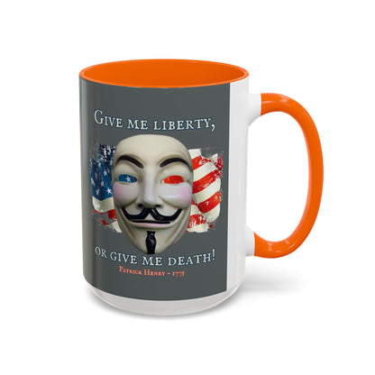 Vendetta, "Give me liberty, or give me death!" Grey Accent Mug by theGreenDragonTavern.shop