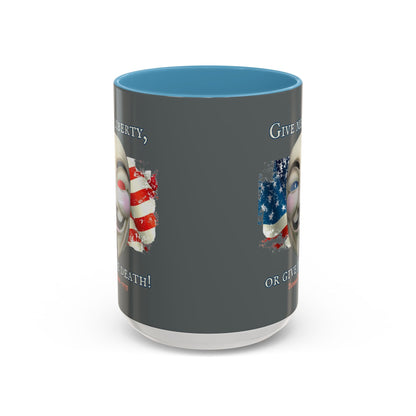 Vendetta, "Give me liberty, or give me death!" Grey Accent Mug by theGreenDragonTavern.shop